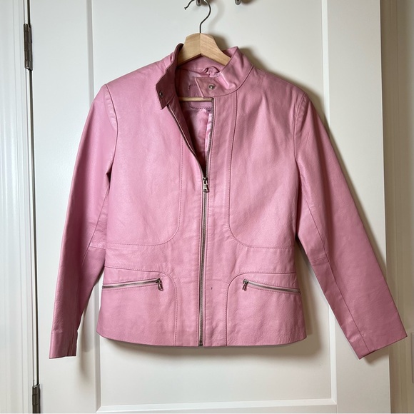 Absolute Leather Y2K Barbie Baby Pastel Light Pink Genuine Leather Jacket Coat - Picture 1 of 16